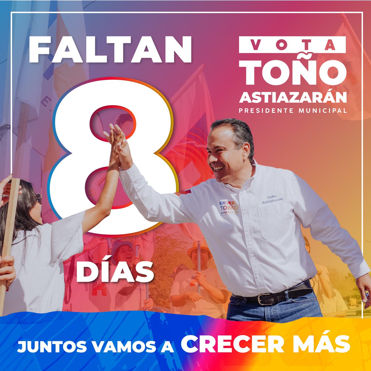 tonoastiazaran's tweet photo. ¡Faltan 8 días! 🗳️ Este 02 de junio las y los Hermosillenses saldremos a votar para decidir si seguimos por la ruta del cambio y transformación, o regresamos a un pasado de estancamiento.

La H ya decidió, ¡en equipo vamos a crecer más, crecer parejo y crecer juntos!

#VotaToño #QueSueneLaH