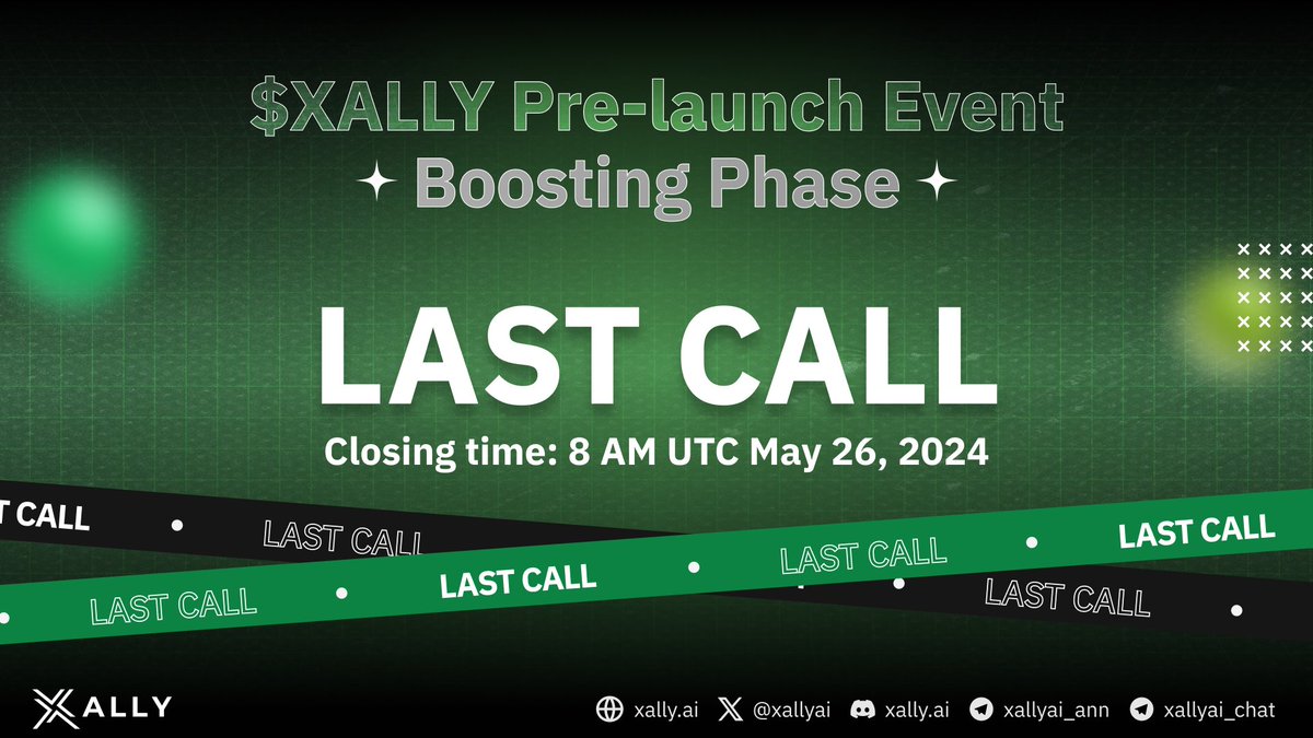 xallyai's tweet photo. 🚀 Last Call to Join Xally's Pre-Launch Events! 🚀

🗓️ Today is the Final Day! Don’t miss out on securing your boost allocation (5-30% extra allocation). Today marks the last chance to participate in our pre-launch events and maximize your benefits for the upcoming public sale.

🔗 Make sure to act now and join before it’s too late: https://t.co/q3c9s7LnqN

Let’s make the most of this final opportunity! ⏳

🆘Be aware of Xally fake accounts to protect your fund & avoid scammers!

#Xally #AI #Web3 #XallyChain #XallyAI #BitcoinLayer2