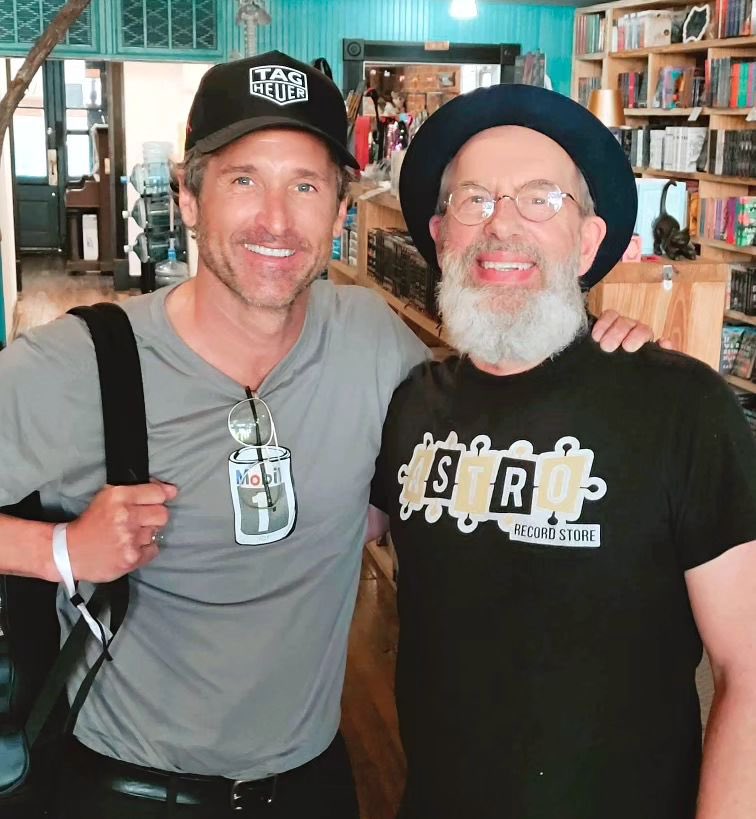 📸 Great photo of Patrick Dempsey with the owner of a local record store in Texas today (25/05). ——— IG: astrorecordstore. @PatrickDempsey