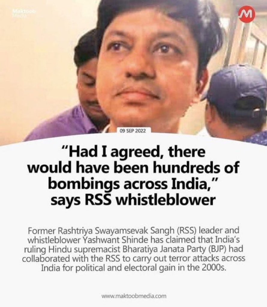 So RSS + BJP were responsible for terror attacks in India. No surprises there, but just how vicious and sinister this party is!!