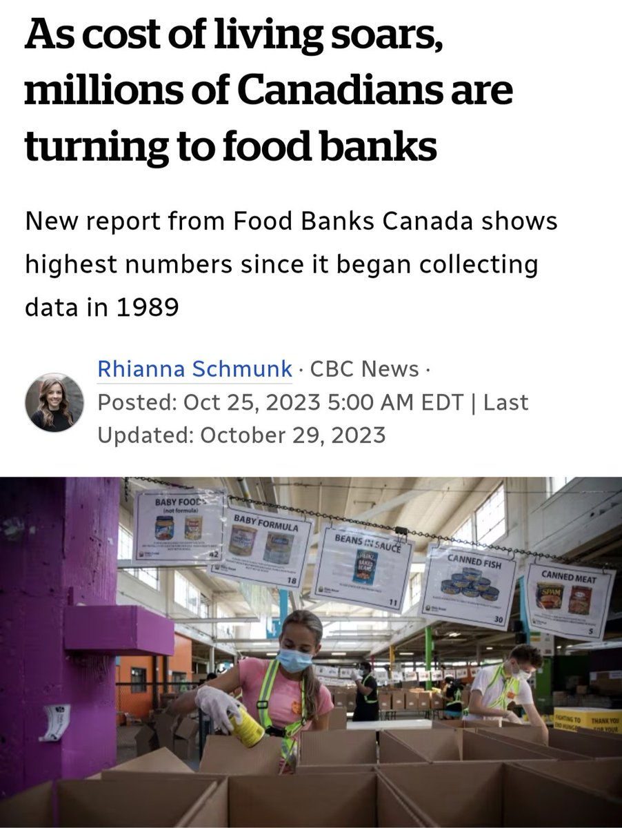 1/6 people in Toronto rely on food banks, and 25% of Canadians have reported food insecurity with an increase of 80% since 2019.

In the 1990s we had the highest HDI on Earth, but today millions of us struggle to eat.

Is the new Liberal Party slogan 'Let them eat steak'?