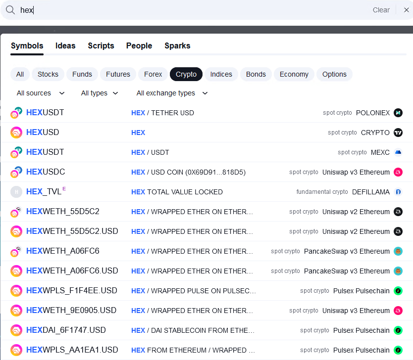 #Tradingview is now showing lots of WPLS, PLSX, INC, HEX pairs on PulseChain.