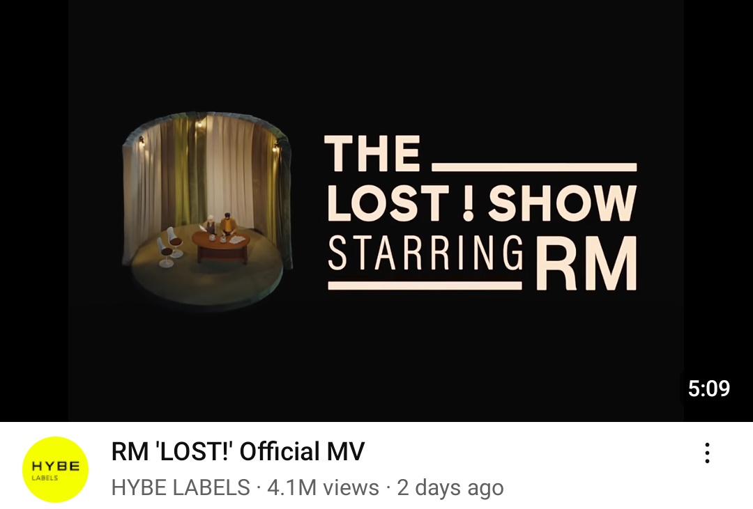 'LOST!' Official MV by #RM has surpassed 4.1 MILLION VIEWS on Youtube! Let's keep pushing the MV along with all audio tracks! ▶️ Pick your playlist from the carrd and stream! 📹: rpwpplaylists.carrd.co