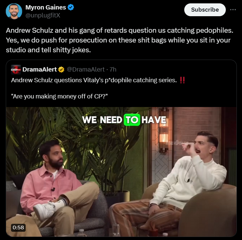 Myron Gaines responds to Andrew Schulz calling Vitaly out. 👀