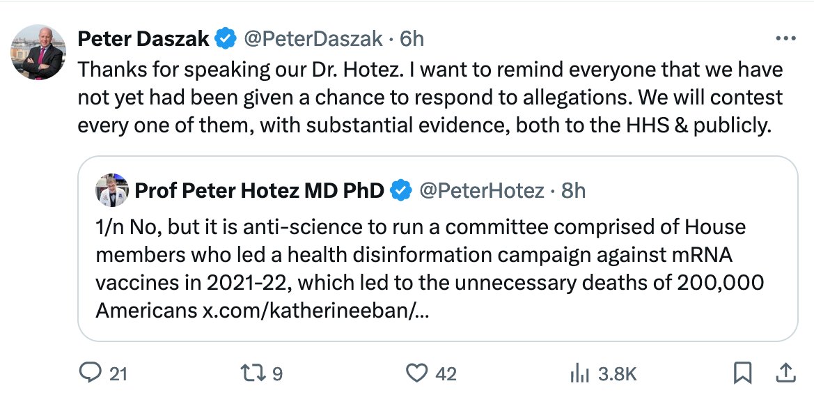 RESOURCE: SCREENSHOTS FOR THE BLOCKED

Peter Daszak and Peter Hotez (May 25, 2024)

(1/2)