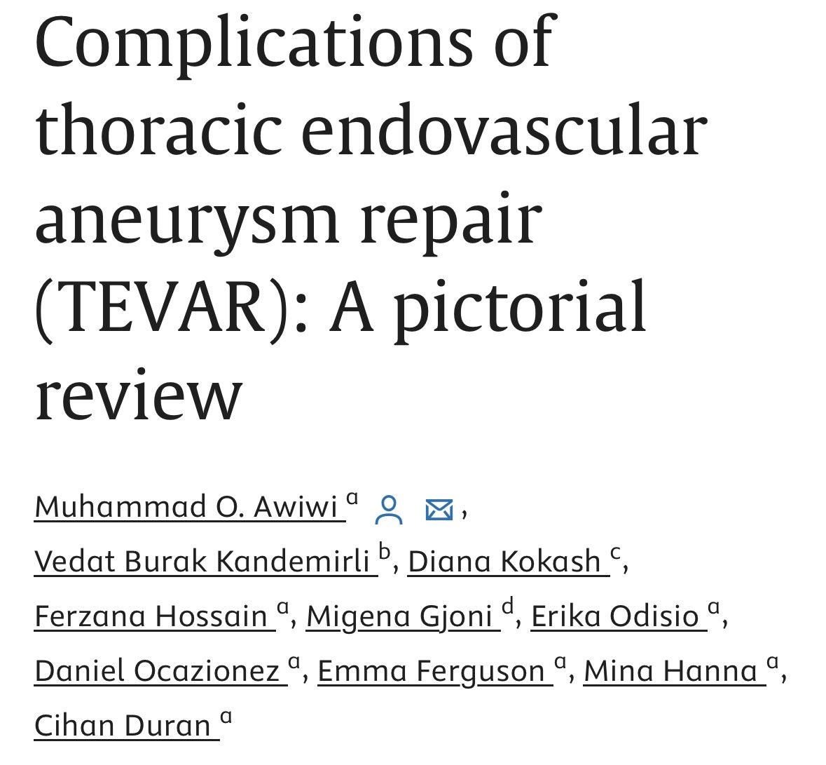 Diana Kokash (@diana_kokash) on Twitter photo Check out our recently published paper on TEVAR complications. Great work Dr Awiwi and cardiothoracic radiology team! 👏👏 <a href="/UTHradiology/">UTHealth Houston Radiology</a>
sciencedirect.com/science/articl… Check out our recently published paper on TEVAR complications. Great work Dr Awiwi and cardiothoracic radiology team! 👏👏 <a href="/UTHradiology/">UTHealth Houston Radiology</a>
sciencedirect.com/science/articl…
