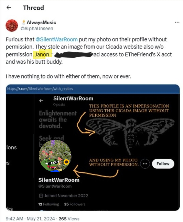 Alpha_Unseen's tweet photo. Big mad that @SilentWarRoom put my pictchure on their profile without paying me for the image rights!
The stole our image that we stole from the real cicada! https://t.co/kwP057pc0t