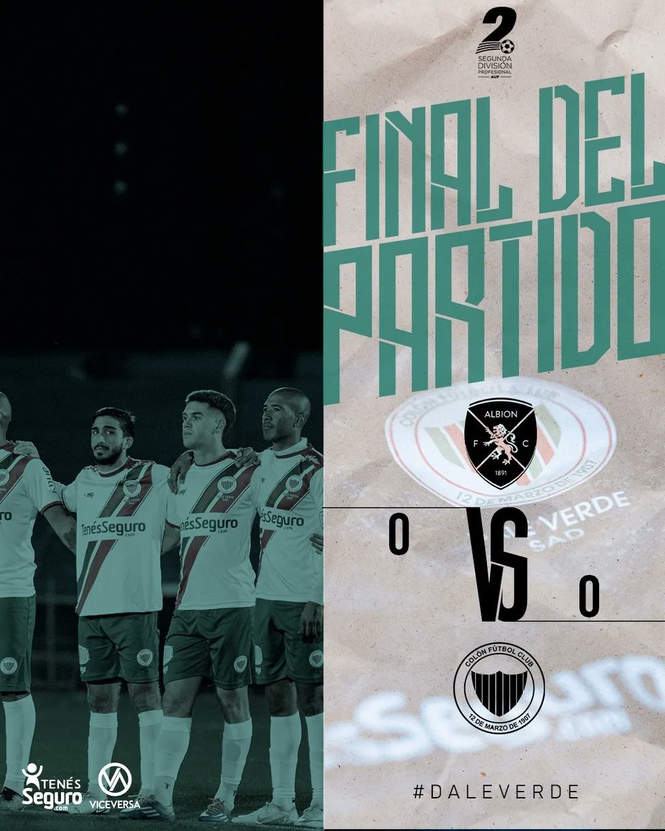 FINAL DEL PARTIDO

🟢⚪🔴 @colonfutbolclub VS @albionfootballclub
🔵🔴🔵

#daleverde #colónfútbolclub #colón #futbol #futbolmasculino #auf #auftv #segundadivisión