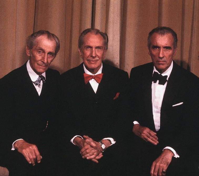 Remembering three Horror film Legends:
Peter Cushing 26th May 1913 
Christopher Lee 27th May 1922
Vincent Price 27th May 1911