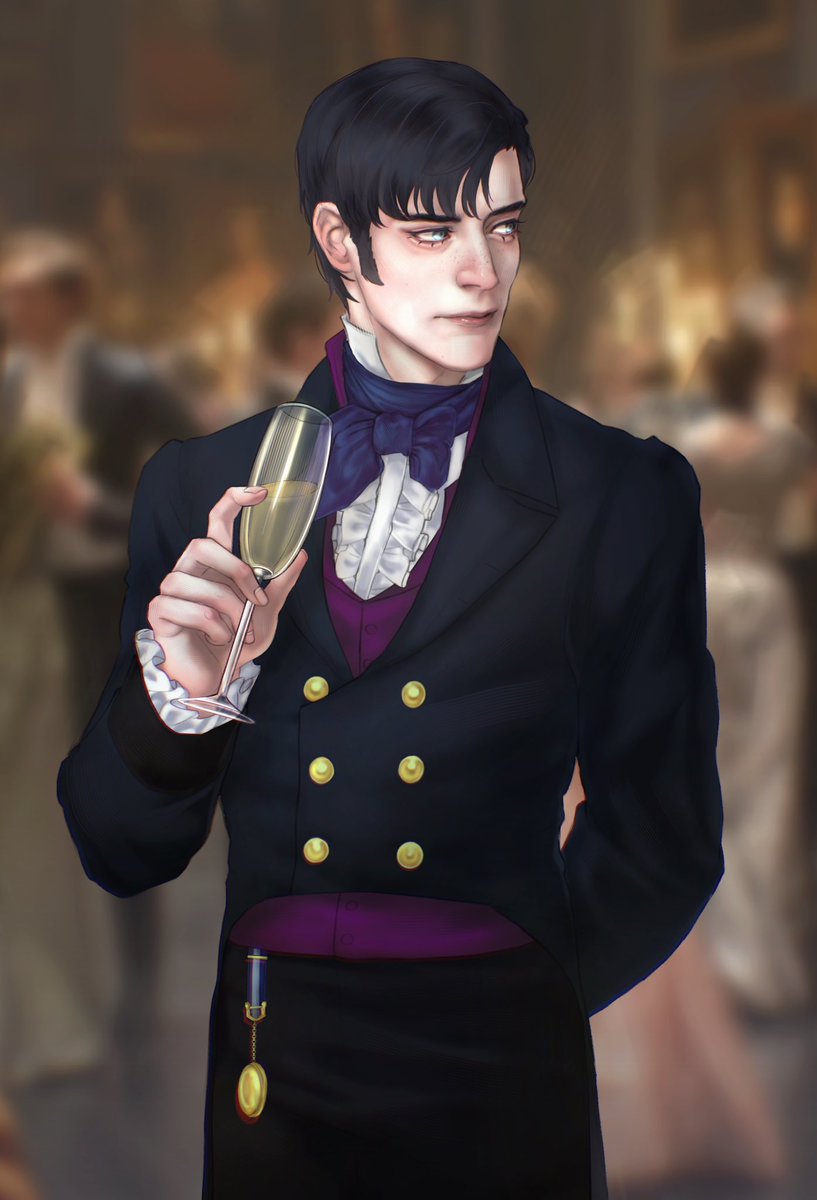 Percival_PIL's tweet photo. #Burrels_BallPIL (บวกได้นะคะ!)

งานเต้นรำแรกแห่งฤดูถือว่าสำคัญมากทีเดียวสำหรับชนชั้นสูง บิดาที่ช่วงนี้สุขภาพไม่ค่อยดีก็ยังมา นั่นทำให้แม่เขาต้องคอยประกบมาร์ควิสแห่งออลดริดจ์ตลอดเวลา 

นั่นอาจจะดีกว่าก็ได้ เพราะแบบนั้น ชายหนุ่มจึงไม่ค่อยโดนแม่ของเขาควบคุมเท่าไหร่ อย่างไรก็ดี ชุดที่ใส่มาในวันนี้มาร์เชอเนสก็เป็นคนเลือกมาให้

แม่ให้เหตุผลกับเขาว่า ’ใส่อะไรที่มันดูโก้กว่าปกติเสียหน่อย จะได้สานสัมพันธ์กับเหล่าเลดี้ง่ายขึ้น’

ก็ง่ายขึ้นจริงๆ —-ไม่ใช่กับเลดี้ กับเหล่าแม่ๆของเลดี้ต่างหาก 

เล่นเอาเหนื่อยอยู่เหมือนกัน

ตอนนี้เขาเลยขอตัวออกมา ให้เหตุผลว่าน้องสาวเรียกหา… ทั้งๆที่จริงๆแลัวชายหนุ่มต้องการจับตามองท่านลอร์ดที่มาเกี้ยวน้องต่างหาก

และก็เพื่อพักจากเหล่ามารดานักจับคู่เช่นกัน
