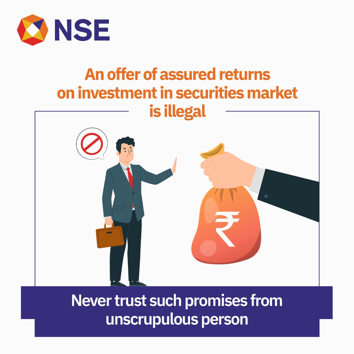Unscrupulous persons/entities offer promises of assured returns on your investment. Stay vigilant and never invest in such schemes. #NSE #NSEIndia #InvestorProtection #InvestorAwareness @ashishchauhan