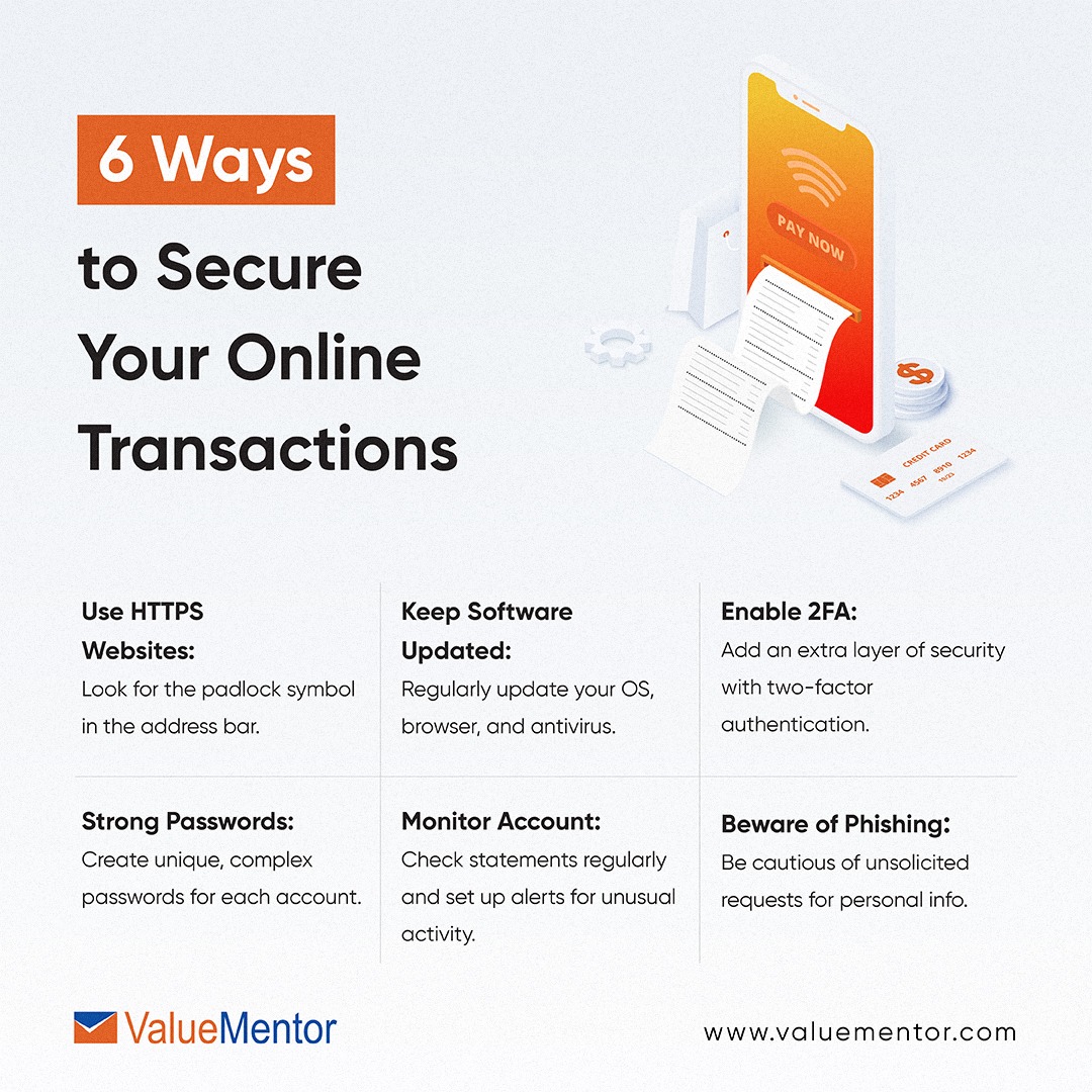 Protect your digital financial activities effectively.

#CyberSecurity #OnlineSafety #SecureTransactions #ValueMentor #DigitalSecurity 
Learn more: valuementor.com