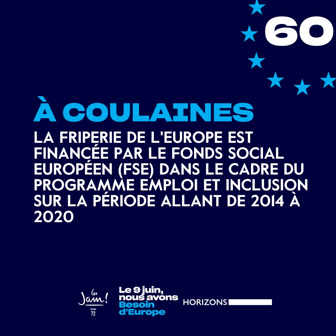 L’Europe en Sarthe, c’est ça ! 

🧵 À Coulaines, la friperie de l'Europe est financée par le FSE dans le cadre du programme Emploi et Inclusion sur la période allant de 2014 à 2020. 

Le 9 juin, un seul tour, un seul vote, celui de <a href="/ValerieHayer/">Valérie Hayer</a> 🇪🇺