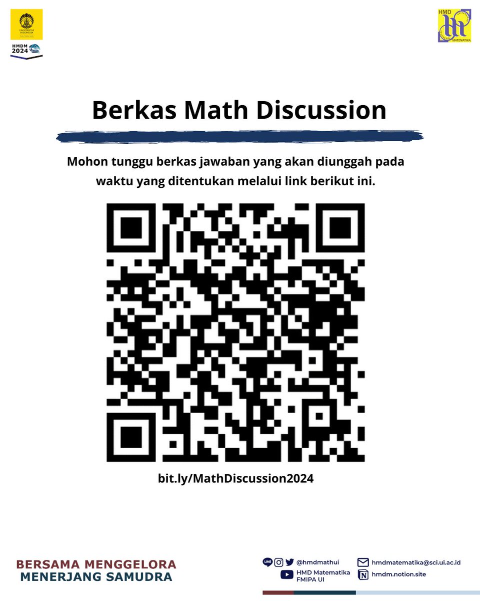 HMDMathUI's tweet image. Semangat menghadapi UAS, warga Departemen Matematika!

Narahubung:
Devryl Luvian (085186888948/LINE: devrylluvian)
 
Departemen Radian
HMD Matematika FMIPA UI 2024
Bersama Menggelora, Menerjang Samudra
#CemerlangBersamaRadian
#MathDiscussion