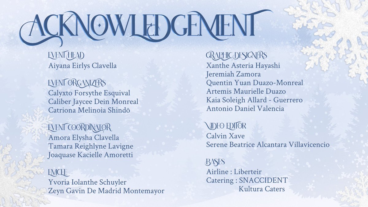 ㅤ

          ❆ 𝐖HISPERS 𝐎F 𝐖INTER'𝐒 𝐄NCHANTMENT
          𝒜 𝒲inter 𝒢ala 𝒜midst 𝒯he 𝑅ealm 𝑜𝒻 𝐼ce ⋆⭒˚｡⋆

                    ཻུ۪۪   𝒯he 𝒯eam 𝐵ehind .

                  #LeosFantasy #GraceMeetsMagic
                  #WhispersOfThe18th
 
ㅤ