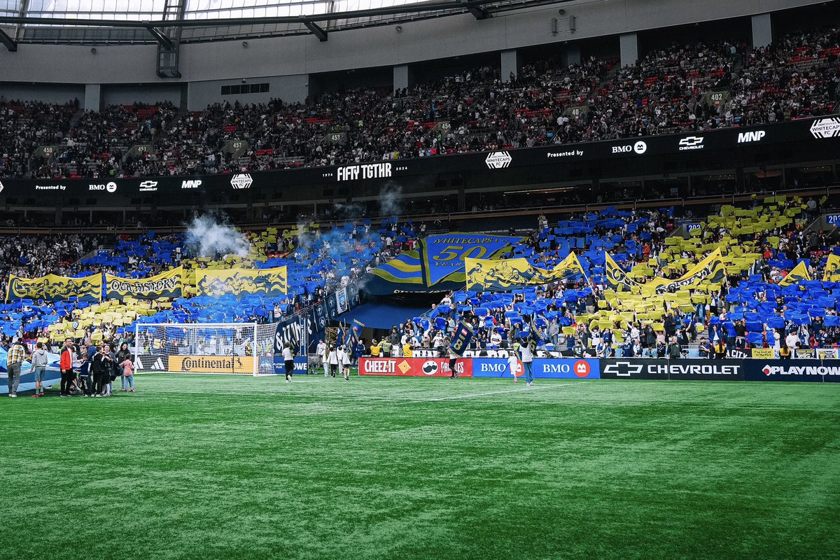 A heartfelt tribute to the legends who have shaped Vancouver Whitecaps FC, each leaving an indelible mark on our rich history 💙💛   Over 30 passionate supporters volunteered and dedicated more than 100 hours to create a tifo celebrating some of our most iconic players.