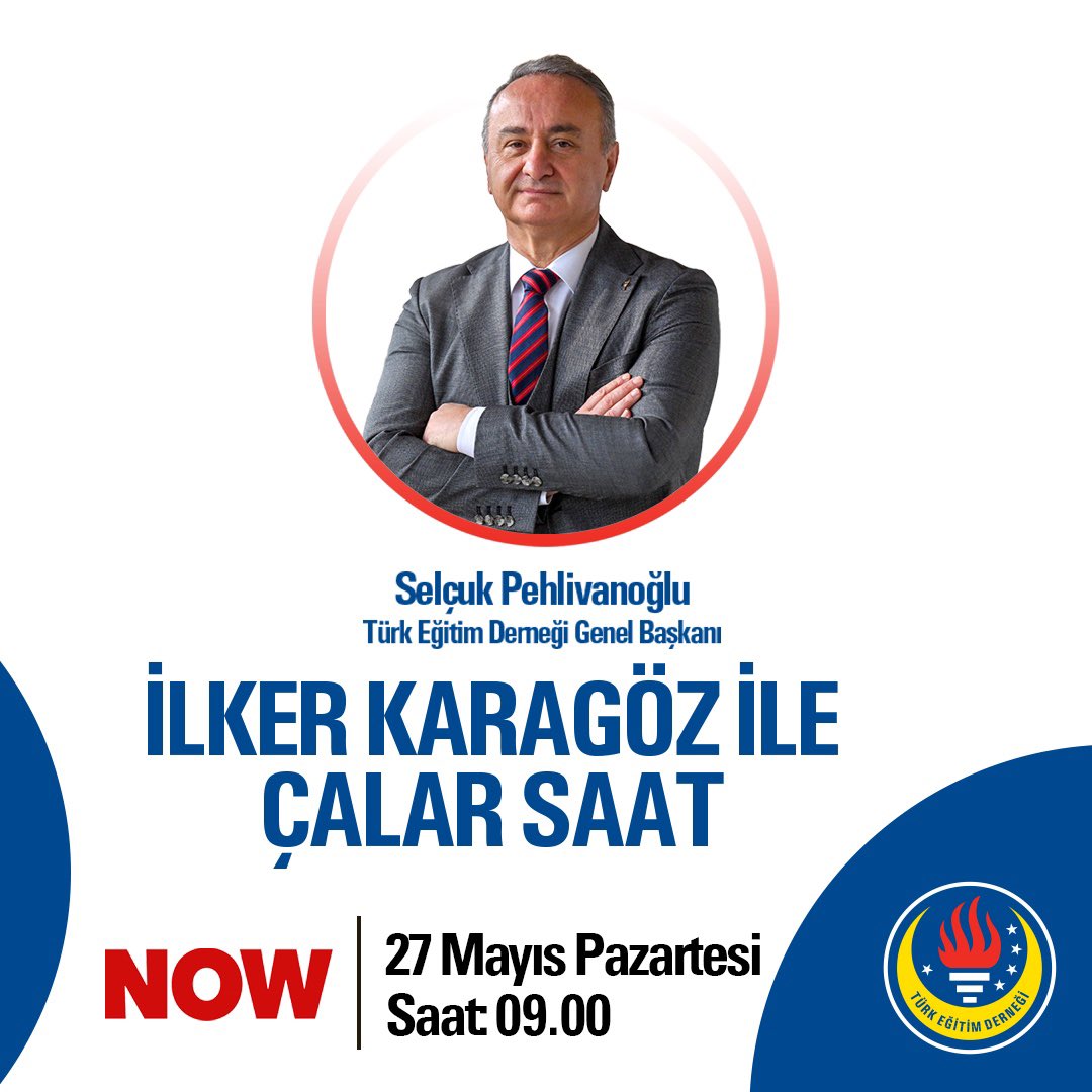 Türk Eğitim Derneği Genel Başkanı Selçuk Pehlivanoğlu yarın sabah 09:00’da NOW TV’de İlker Karagöz’ün konuğu olacak. <a href="/nowtvturkiye/">NOW</a> <a href="/karagozilker/">ilker karagöz</a> <a href="/spehlivanoglu/">Selçuk Pehlivanoğlu</a> #endişeduyuyorum