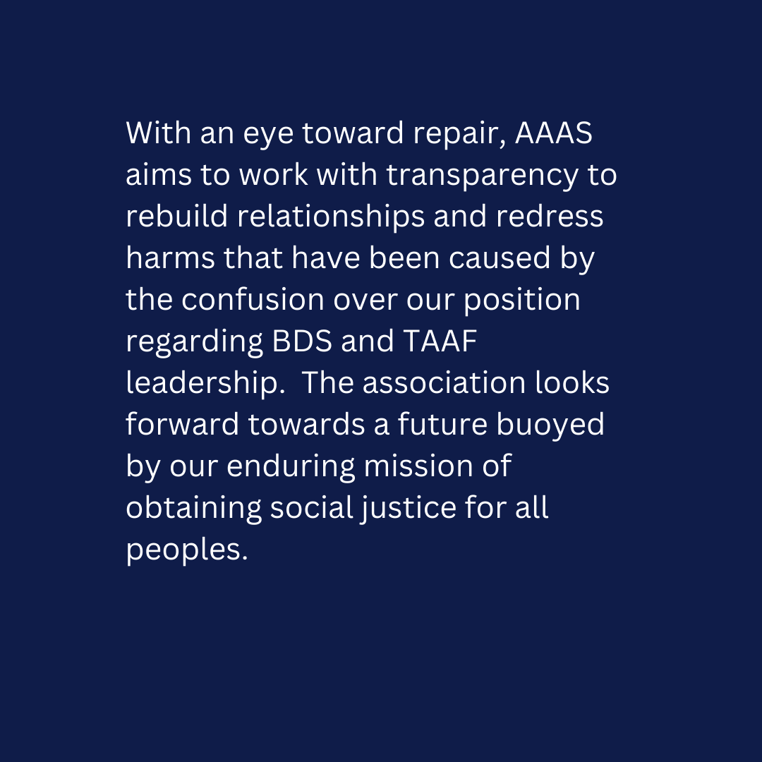 [same image as @AAAStudies, with Alt Text] TL;DR: AAAS declines a grant of 50k from The Asian American Foundation (TAAF). p.s. Jonathan Greenblatt is (the only non-Asian) on board of TAAF i'd highly recommend reading this article from @dylanrodriguez criticalethnicstudiesjournal.org/blog/2024/4/10…