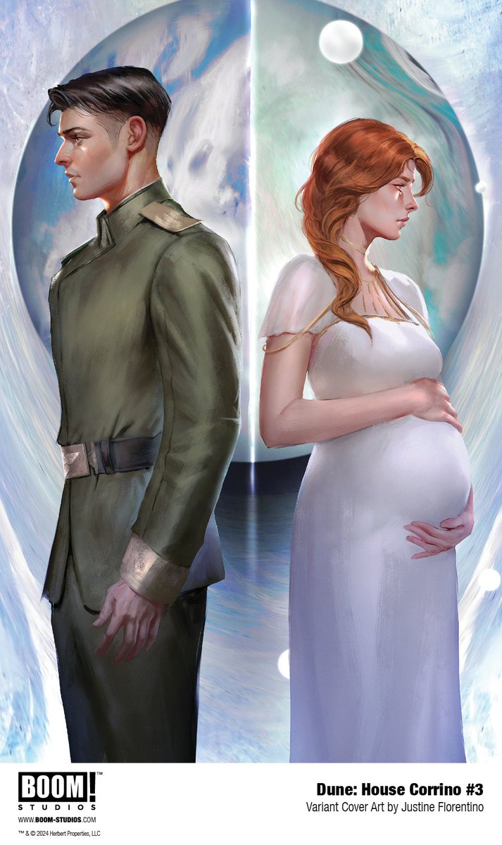 Portada del nº 3 (sin logo) de 'Dune: La Casa Corrino'. Temática: el Duque Leto y Lady Jessica embarazada. #Dune