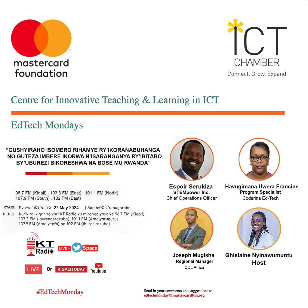 ktradiorw's tweet image. 🚨#EdTechMonday🚨

U #Rwanda rukomeje gukataza mu guteza imbere ikoranabuhanga aho by’umwihariko ryitezweho guteza imbere ireme ry’uburezi, harimo nko kuziba icyuho cyakunze kugaragara mu kugeza amasomero ku bigo by’amashuri by’umwihariko ayo mu cyaro. 

Ikiganiro #EdTechMonday…