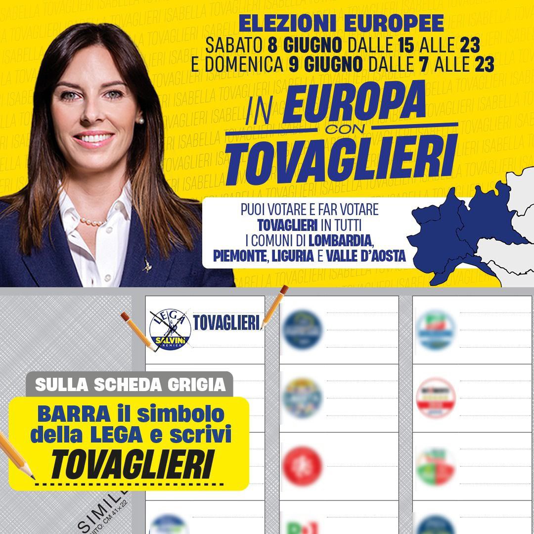 Votare alle elezioni europee è semplice. 🗳 Salva questa immagine e condividila con i tuoi contatti. 📲 Fai attenzione al colore della scheda: per sostenermi alle elezioni Europee devi barrare il simbolo della Lega e scrivere TOVAGLIERI sulla SCHEDA GRIGIA. ✍🏻 Conto sul tuo