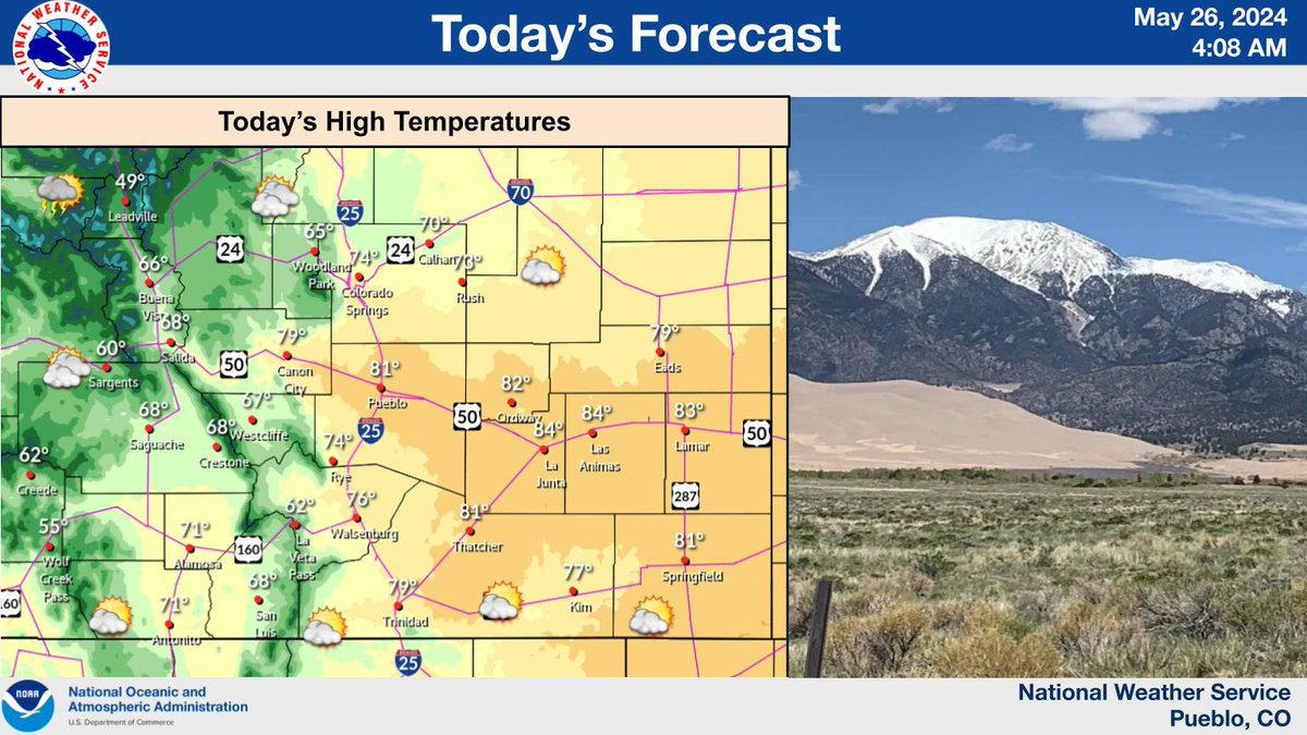 It will be breezy through the day today with temperatures expected to around seasonal levels. A spotty shower or thunderstorm can't be ruled out over the higher terrain this afternoon. #cowx