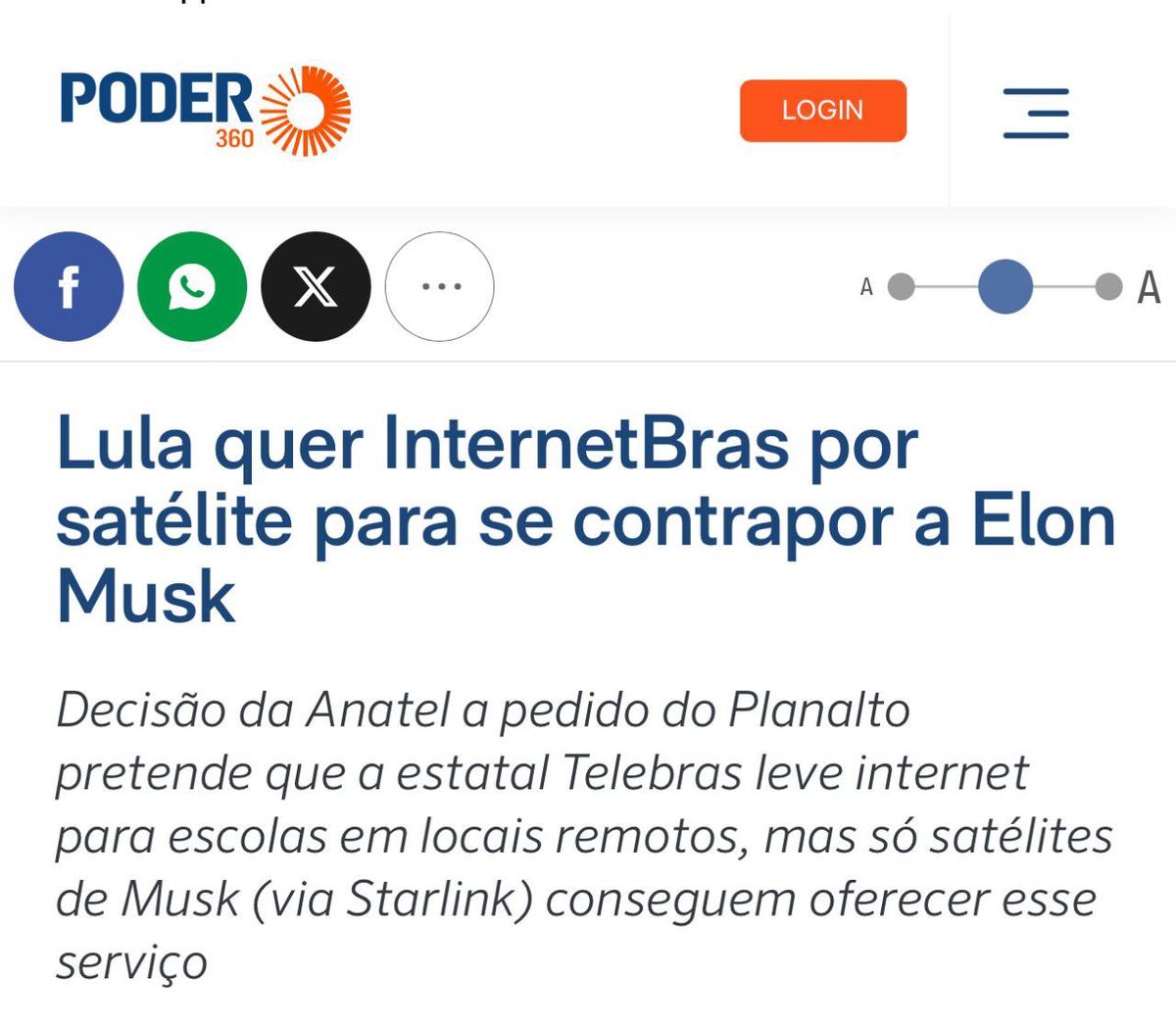 Agora vai! O governo Lula quer criar uma rede de internet melhor que a de  Elon Musk. É a Lula Musk! Só falta a Lula Apple, a Lula Uber, a Lula Amazon,