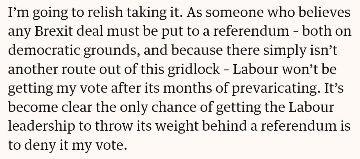 The Observer’s Sonia Sodha said she ‘relished’ not voting Labour in 2019, but now says it’s ‘foolish’ and ‘indulgent’ to ‘split the Labour vote’. I think you should vote for whoever you want, personally. Great spot @jrc1921