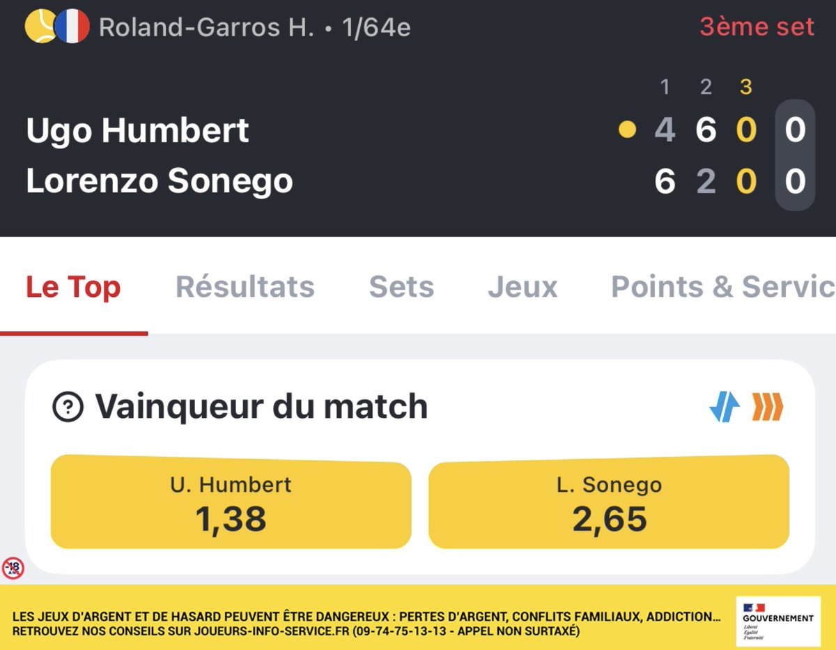 Déjà un gros combat entre Humbert et Sonego 🔥#RolandGarros Qui prendra le 3ème set ? 👀