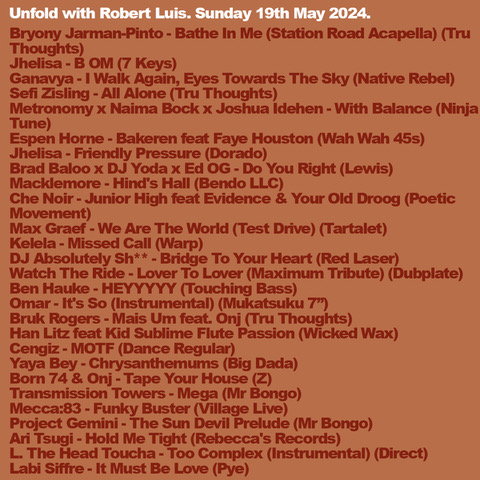Unfold Radio (stream link in bio) with Bryony Jarmon-Pinto <a href="/ganavya/">ganavya</a> <a href="/NativeRebelRec/">Native Rebel Recordings</a> <a href="/SZisling/">Sefi Zisling</a> <a href="/metronomy/">Metronomy</a> <a href="/naimabock/">Naima Bock</a> @BeninCitizen <a href="/ninjatune/">Ninja Tune</a> <a href="/DJYodaUK/">DJ Yoda 🎧</a> <a href="/BradBaloo/">Bradford Ellis</a> <a href="/edogboston/">Edo.G</a> <a href="/macklemore/">Macklemore</a>  <a href="/che_noir/">Ché Noir</a> <a href="/YourOldDroog/">Your Old Droog</a> <a href="/kelelam/">Kelela</a> <a href="/WarpRecords/">Warp Records</a> <a href="/Randallmac2/">Dj Randall</a> <a href="/BrukRogers/">BrukRogers</a> @OnjMusic <a href="/yayabeybay/">Midas</a>