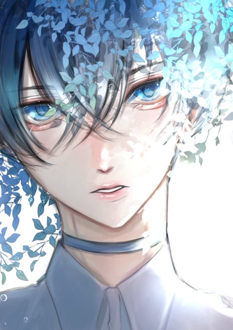 「blue hair parted lips」 illustration images(Latest)