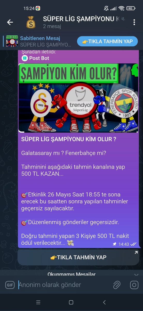 şampiyon kim olur
Linke tıkla tahmin yap 500tl kazan

t.me/bywoner/2627

#Canlibahis #iddaa #Rolling #bahis #orananaliz #iddaatahminleri #tahmin #banko #kupon #macizle #canlitahmin
#canlimac #kasakatlama #bonus #nakitödül #nakit #süperlig #fenerbahçe #galatasaray #macizle