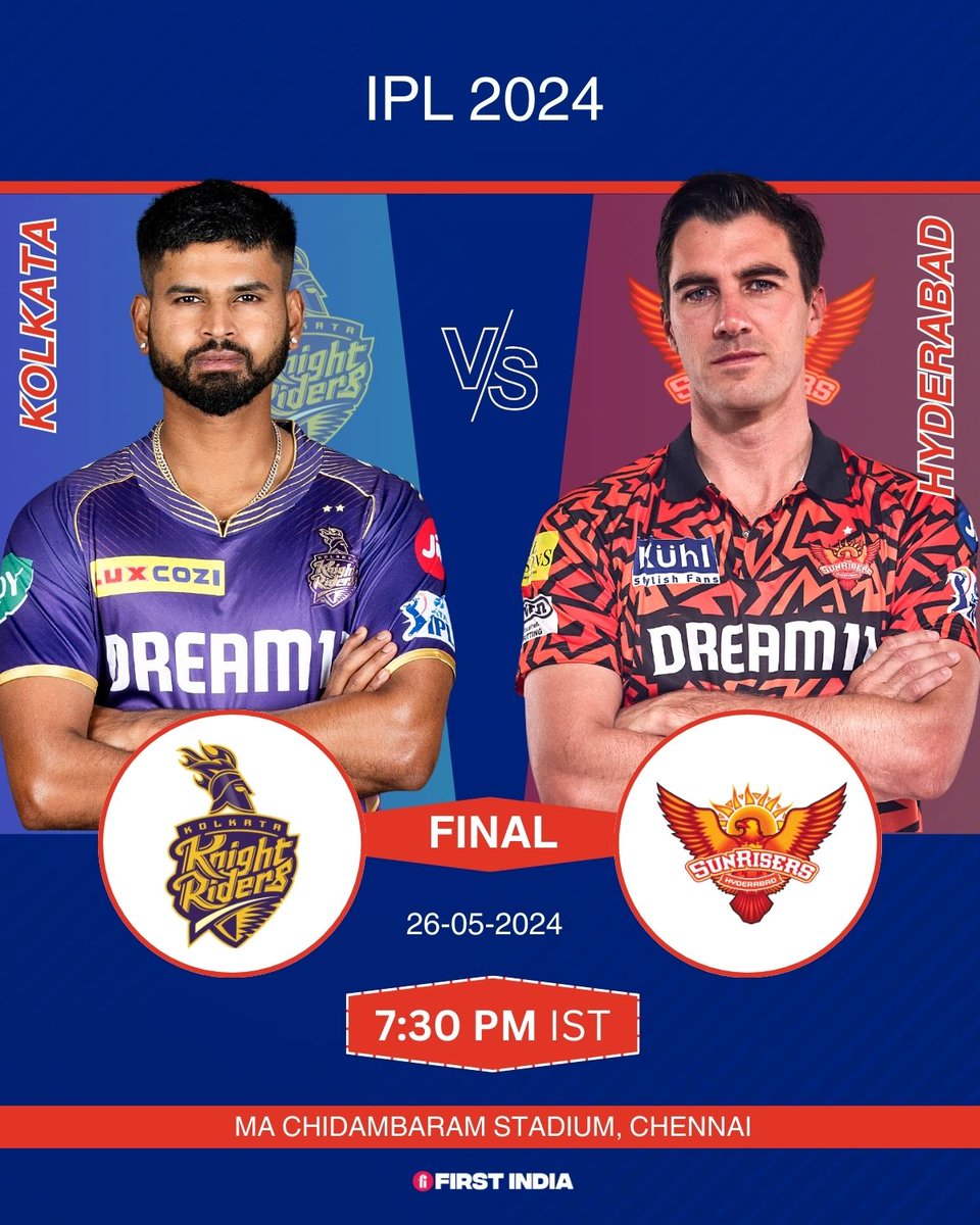 7️⃣3️⃣ matches, 1️⃣0️⃣ teams, 4️⃣ playoffs, 2️⃣ finalists 🏆 Finally, we have reached the grand finale of IPL 2024. A Blockbuster final awaits🔥🏏 Two-time champions Kolkata Knight Riders will take on one-time champions Sunrisers Hyderabad at the Chepauk 🏟️🥳 #IPL2024 #KKRvSRH