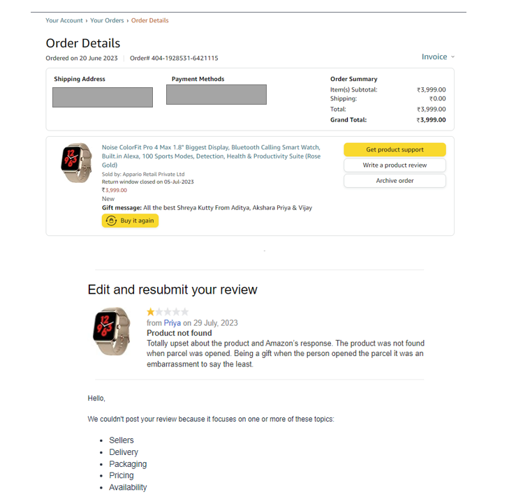 PriyaVijay5's tweet image. This unfair experience taught us a valuable lesson: never blindly trust Amazon India.
#AmazonIndiaFail #NoResolution #NotWhatIOrdered #TrustLost #EmptyBox