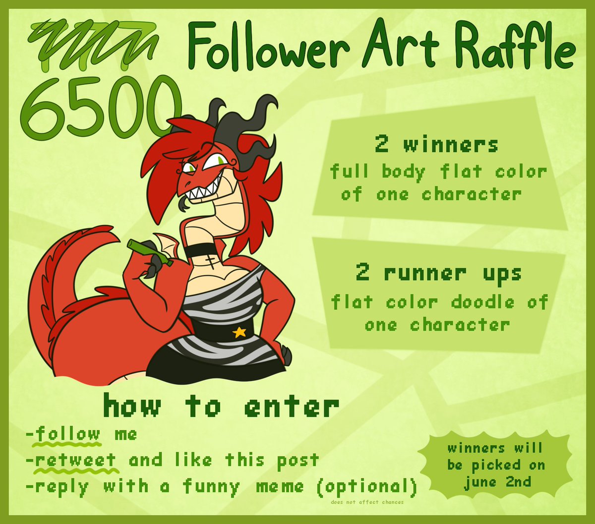 finally, my 7̴7̴7̴ ... 6500 Follower Art Raffle. 2 winners 2 runner ups to enter ⇢ you have to be following me ⇠ ⇢ Retweet and Like this post ⇠ raffle ends on June 2nd
