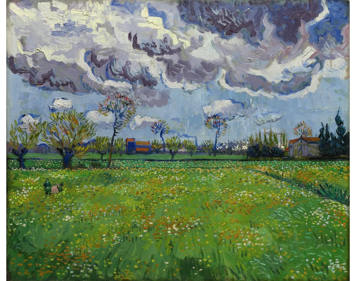 “It is not the language of #painters but the language of #nature which one should listen to, the feeling for the things themselves...” |• Vincent Van Gogh|• ~~~~~~ #Landscape under Stormy Sky (April 1889)
