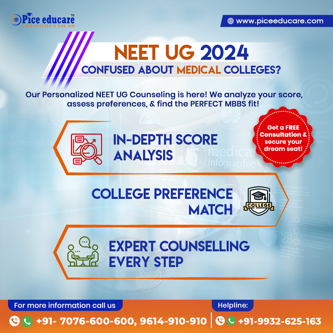 NEET UG 2024! Confused about Medical Colleges? Contact us & get the best guidance for MBBS admission counseling 2024. Pice Educare Helpline: +91-7076600600 / 9614910910 / 9932625163 #mbbsadmission #medicalcolleges #wbneetcounseling #neet2024 #mbbsadmission2024 #piceeducare