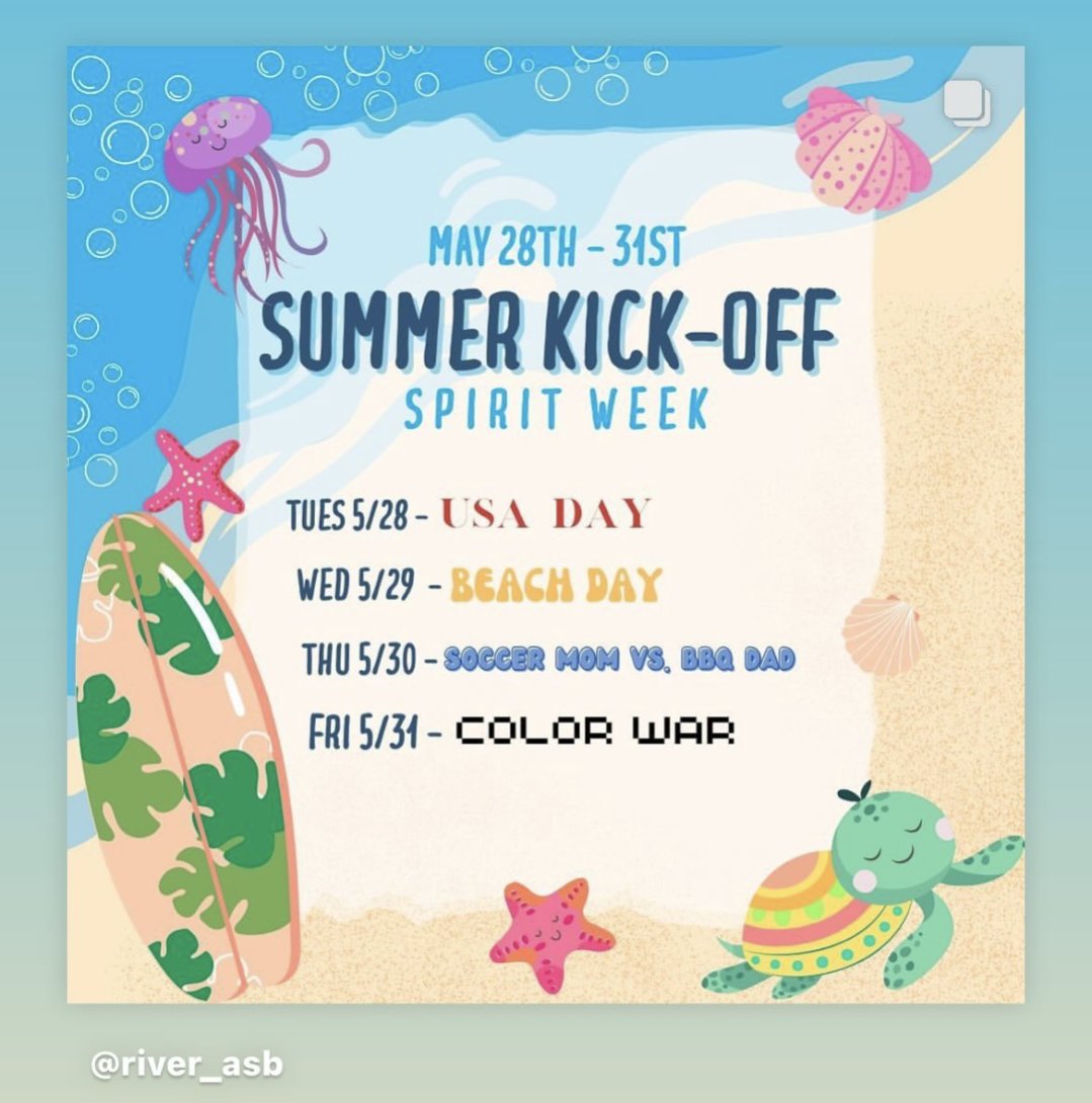 FROM ASB: This Tuesday is the start of our summer job kickoff spirit-week!  Join ASB in the final spirit week of the school year! 💜💛