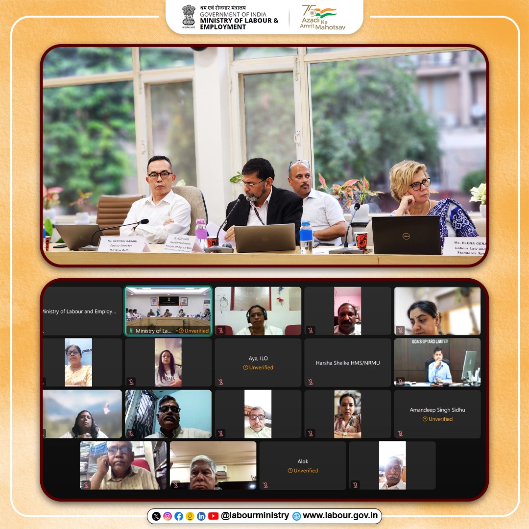 LabourMinistry's tweet image. Briefing meeting for the 112th Session of #ILC held at Shram Shakti Bhavan organized by Ministry of Labour and Employment in hybrid mode under the Chairpersonship of Secretary, Ministry of Labour and Employment, GoI, @SumitaDawra on 24th May 2024. 
#LabourMinistryIndia #ILO
(1/2)