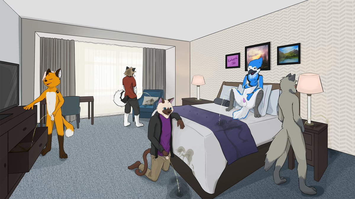 Nor did I post this 2020 group hotel piece.
Characters from left to right:
Zennon, CaliffWolf, Kaiberu, Zlata, TheDarkWolfZearoth

#furry #WS #watersports #nsfw