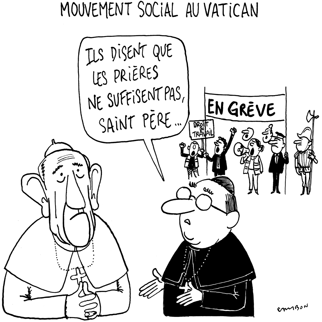 ✏️ Le dessin de la semaine par #MichelCambon pour #LeJournaldesArts. #dessindepresse #humour #mouvementsocial #vatican #musée #grève lejournaldesarts.fr/actualites/mou…