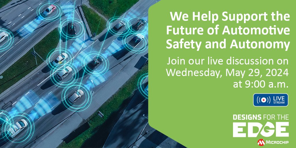 Explore #automotive innovation in a live discussion centered on the design challenges and solutions for Advanced Driver Assistance Systems and Autonomous Vehicles. RSVP to join us on LinkedIn mchp.us/3wHm63M or watch on YouTube: mchp.us/4ac4VEY. #ADAS #AV #Trends