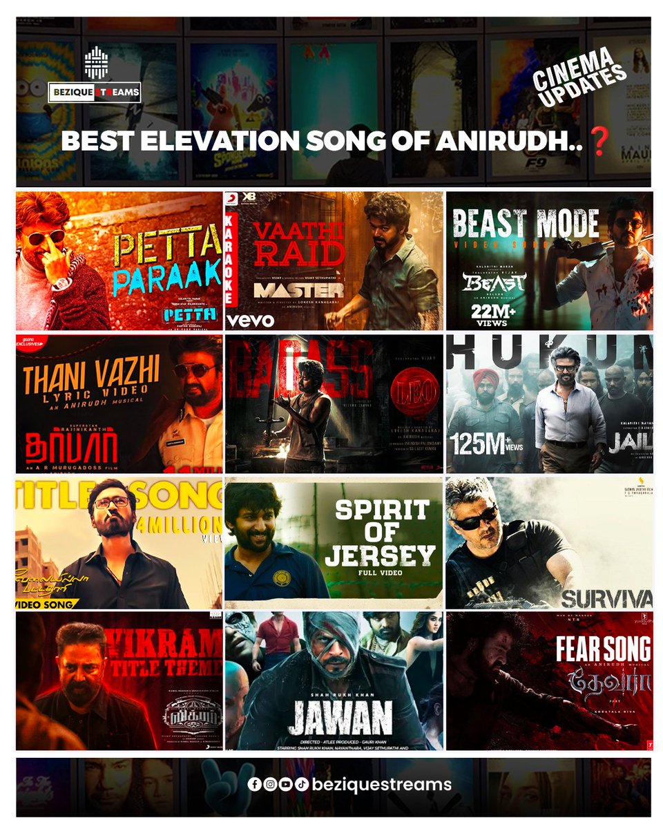 Best Elevation song of Anirudh..❓ #aniruth #pettaparak #vaathiraid #beastmode #darbar #badass #hukum #jailer #vip #spiritofjersey #surviva #vikram #jawan #fearsong #beziquestreams #tamilcinema #kollywood #kollywoodcinema #tamilmovie