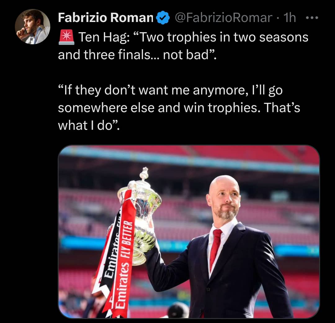 obia_nelson's tweet photo. If Manchester United's board can't bring in Pep Guardiola as the would-be manager of the club let them consider sacking Erik Ten Hag as dead on arrival! https://t.co/rz58r6gwyy