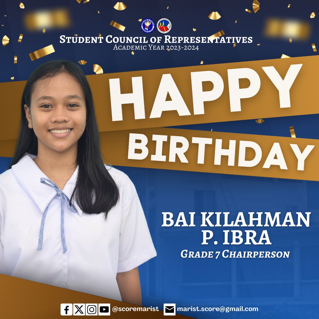 scoremarist's tweet photo. Happy 14th Birthday to the SCORe's very own Grade 7 Chairperson, Bai  Kilahman  P.  Ibra! 🥳

We wish you all the best in life, and may your special day be filled with love, laughter, and unforgettable moments. Keep spreading joy everywhere you go,  Kilah!  🤍 https://t.co/GBQ9jtojar