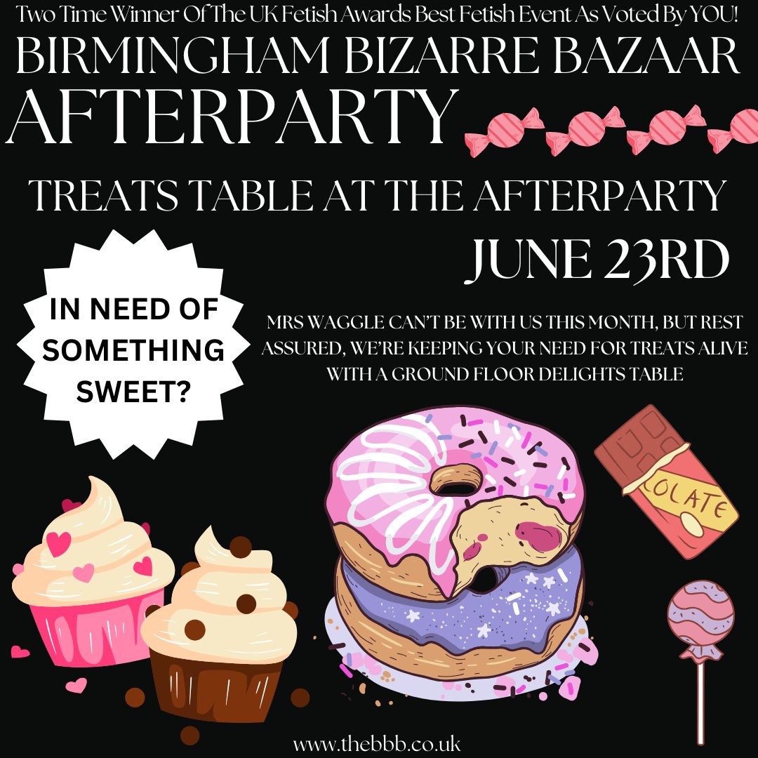BBBAltFetBazaar's tweet photo. Introducing the sweet treats table!! Sadly we are missing the wonderful Waggles this coming month, but have no fear, The BBB has your sugar fix available!
#afterparty #playzone #playparty #safespace #community #sweettreats #sweettable #sugarfix #goodies https://t.co/VyQK86Hc5q