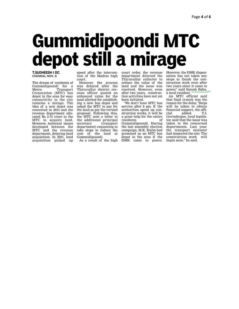 Respected Hon'ble Shri #Phanindra_Reddy_IAS_Avargal
Establishment of New M.T.C Bus Depot at #Gummidipoondi - Inordinate delay more than 10 Years - request to expedite –reg
I am writing to bring to your attention the Long-pending since 2013
1/2
@pkanamarla
@albyjohnV
@MtcChennai