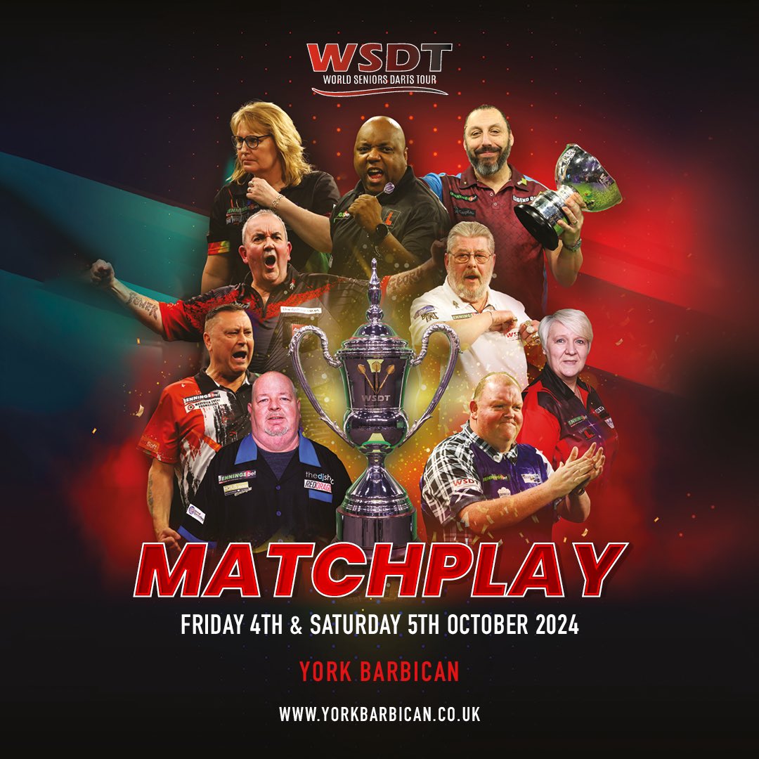 The World Seniors Matchplay 🎯 For the next Major in the 2024 WSDT calendar we’re heading to @yorkbarbican for the World Seniors Matchplay! Will @LSoulger defend the crown? 👑 Join us there 👉 yorkbarbican.co.uk/whats-on/world…