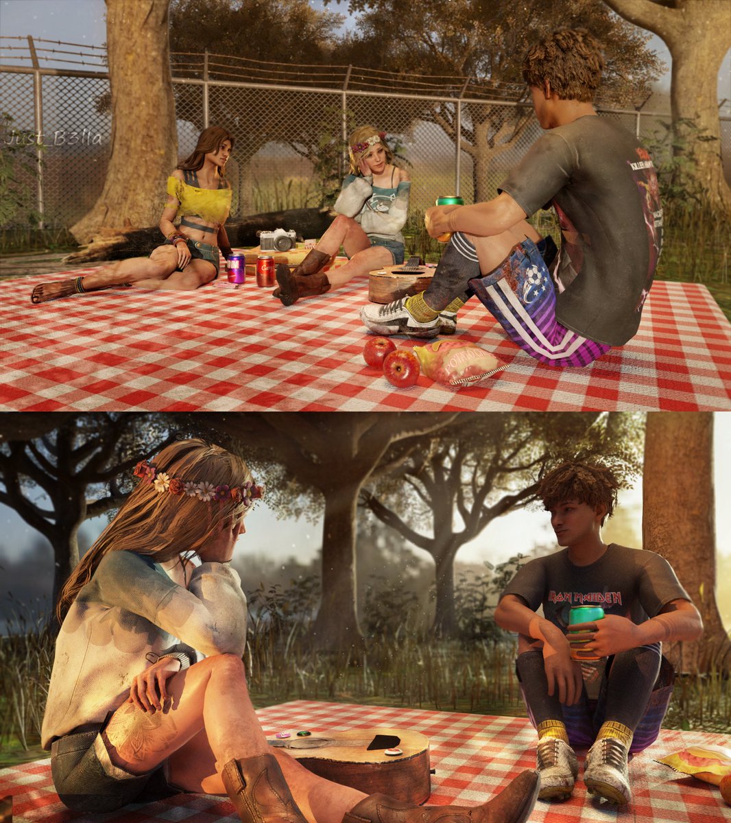 Nice day in the sun ☀️ 

Thalita decided to have a picnic and invite her brother and friend. Something seems to be happening between them…

#DeadbyDaylight #dbdfanart #b3d #dbdartwork #dbdart #blender3d #RenatoLyra #ThalitaLyra #KateDenson #dbd