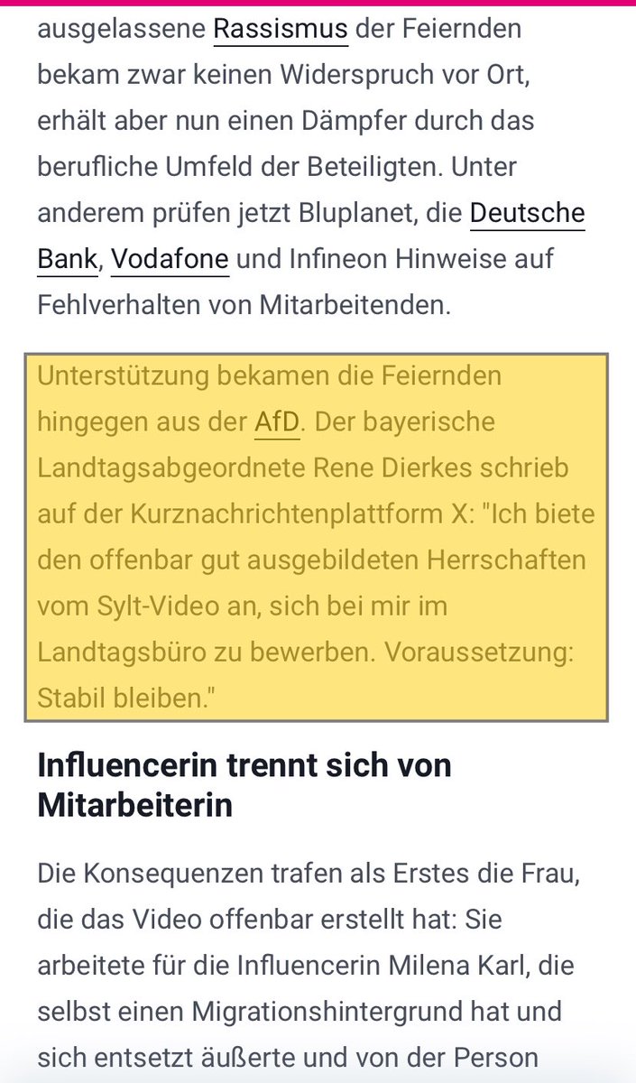 (1/2)
Das war schon klar, dass laut @tonline-Bericht [1] der Abgeordneter, Dierkes, von den #ekelhafd-en „Armleuchter für Demokratieversager“ [2] versuchen, Kapital aus dem #Sylt-er Rassismusskandal zu schlagen, um für…

[1] t-online.de/nachrichten/pa…
[2] x.com/ReneDierkesAfD…